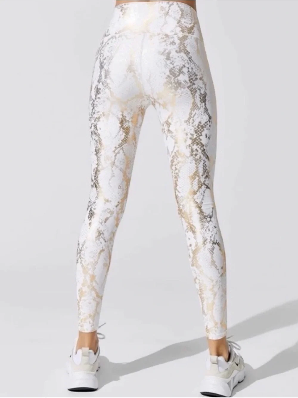 Carbon38 White & Silver Snake-Print High-Waist Leggings